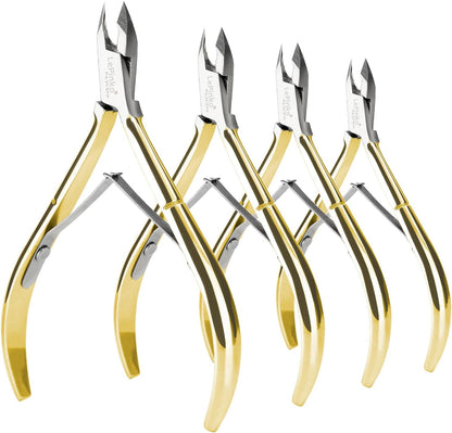 LePinko 4 Packs Upgraded Cuticle Trimmer kit, Sharp Dead Skin Clipper, Labor-Saving Cuticula Remover for Fingernail Toenail, Manicure Pedicure Tool for Women Men, 5mm Jaw, Golden