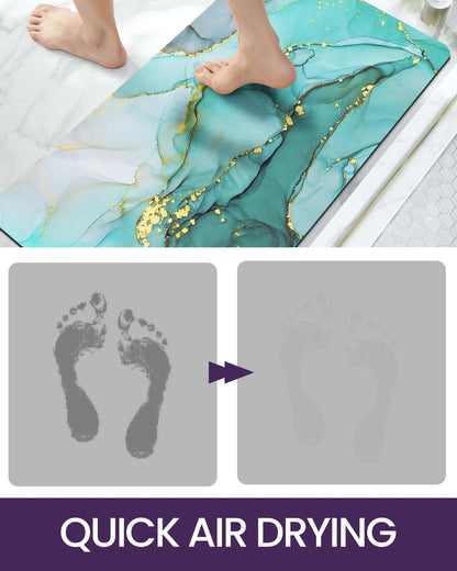 DEXI Bathroom Mat Ultra Thin, Non Slip Bath Rug for Shower Floor, Absorbent Quick Dry Marble Bathmats Low Profile, 16x24, Turquoise Green