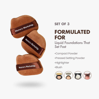 Single-Ear Short Plush Puff,Brown Velvet Powder Puff, 85° Pointed Tip for Highlighting & Full-Face Setting,3pcs Plush Puffs & Storage Case