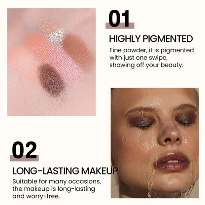 6-Color Nude Champange Brown Matte & Shimmer Eyeshadow Palette with Mirror – Highly Pigmented, Long-Lasting Eye Makeup for Artists & Creative Looks (02#)