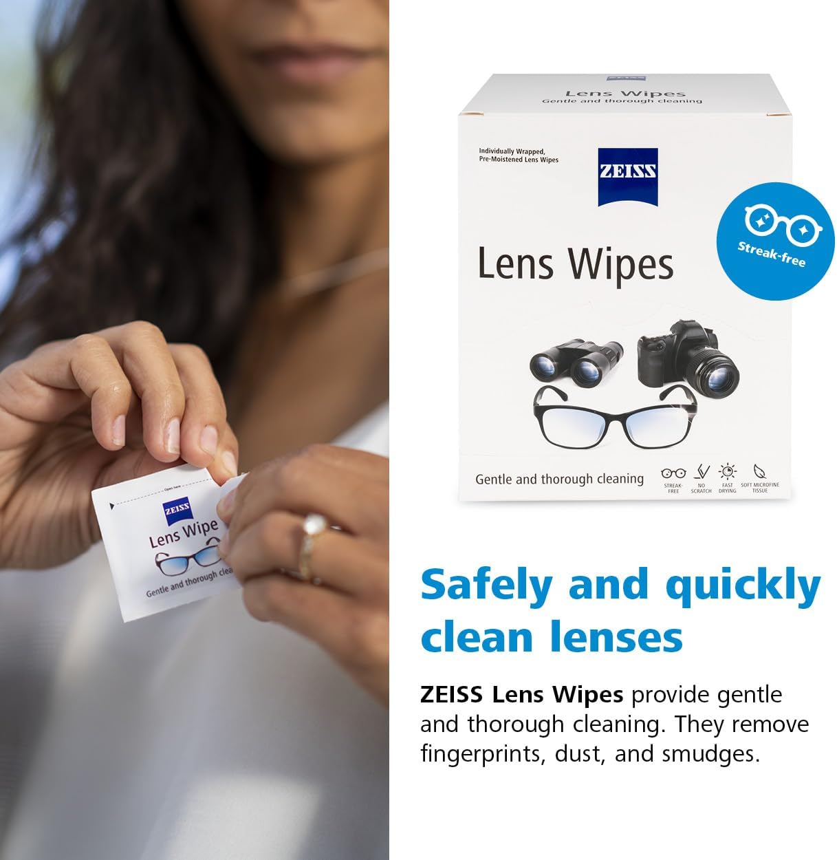 ZEISS Pre-Moistened Lens Cleaning Wipes, 80 Count
