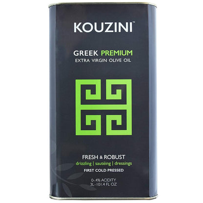 Kouzini Greek Premium Extra Virgin Olive Oil, 3 Liter Tin, Cold Pressed, Single Origin, Rich Flavor & Aroma