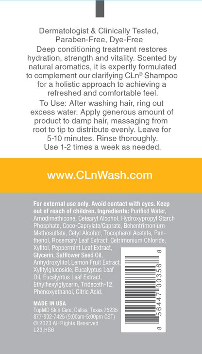 CLn® Hair & Scalp Mask Conditioner - Deep Conditioner for Hair & Scalp Prone to Dryness & Damage, Paraben-Free & Dye-Free, Scented by Eucalyptus, 6 fl. oz.