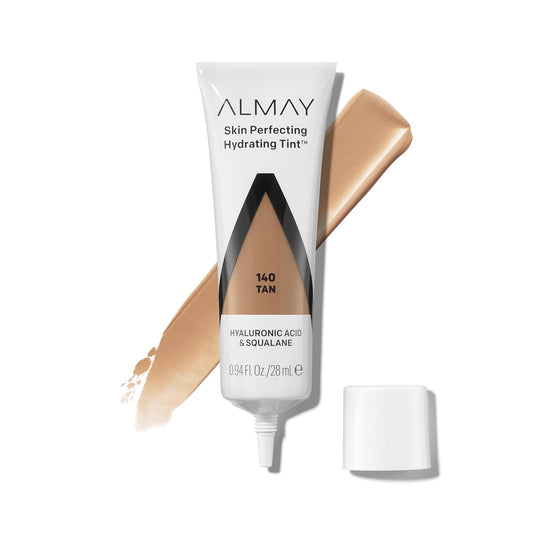 Almay Hydrating Liquid Foundation Tint, Lightweight with Light Coverage, Naturally Dewy Finish, Hypoallergenic, Dermatologist TestedFragrance Free, 140 Tan, 0.94 fl oz.