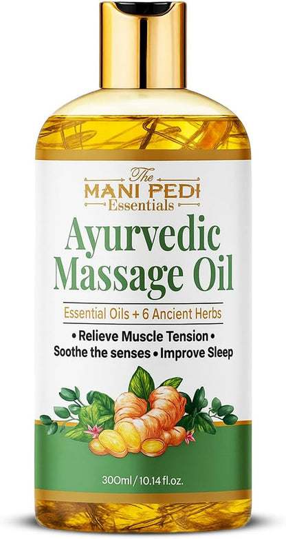 Ayurvedic Massage Oil enriched with Clove, Almond, Lemongrass & Lavender Oils & 6 Ancient Herbs. Relieves Muscle Tensions, Calms Nerves, Soothes. 100% Natural 300ml