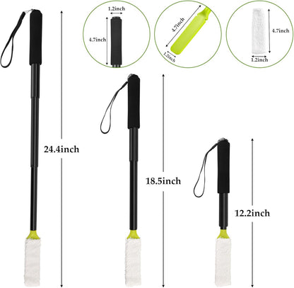 Toe Cleaning Brush,Foot Brush with Reusable Drying Covers.Foot Scrubber with Telescopic Aluminum Alloy 12"-24",Long- Handled Toe Lotion Applicator for Seniors,Elderly, Disabled Men and Women