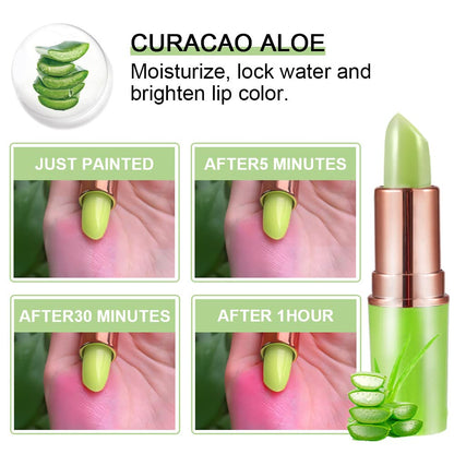 2Pcs Aloe Vera Lip Color Changing Lipstick Lip Balm Set, Green Magic PH Lipstick Color Change Changing Crystal Flower Jelly Lipstick Tinted Lip Balm Gloss Stain Makeup Set for Women Girls Waterproof