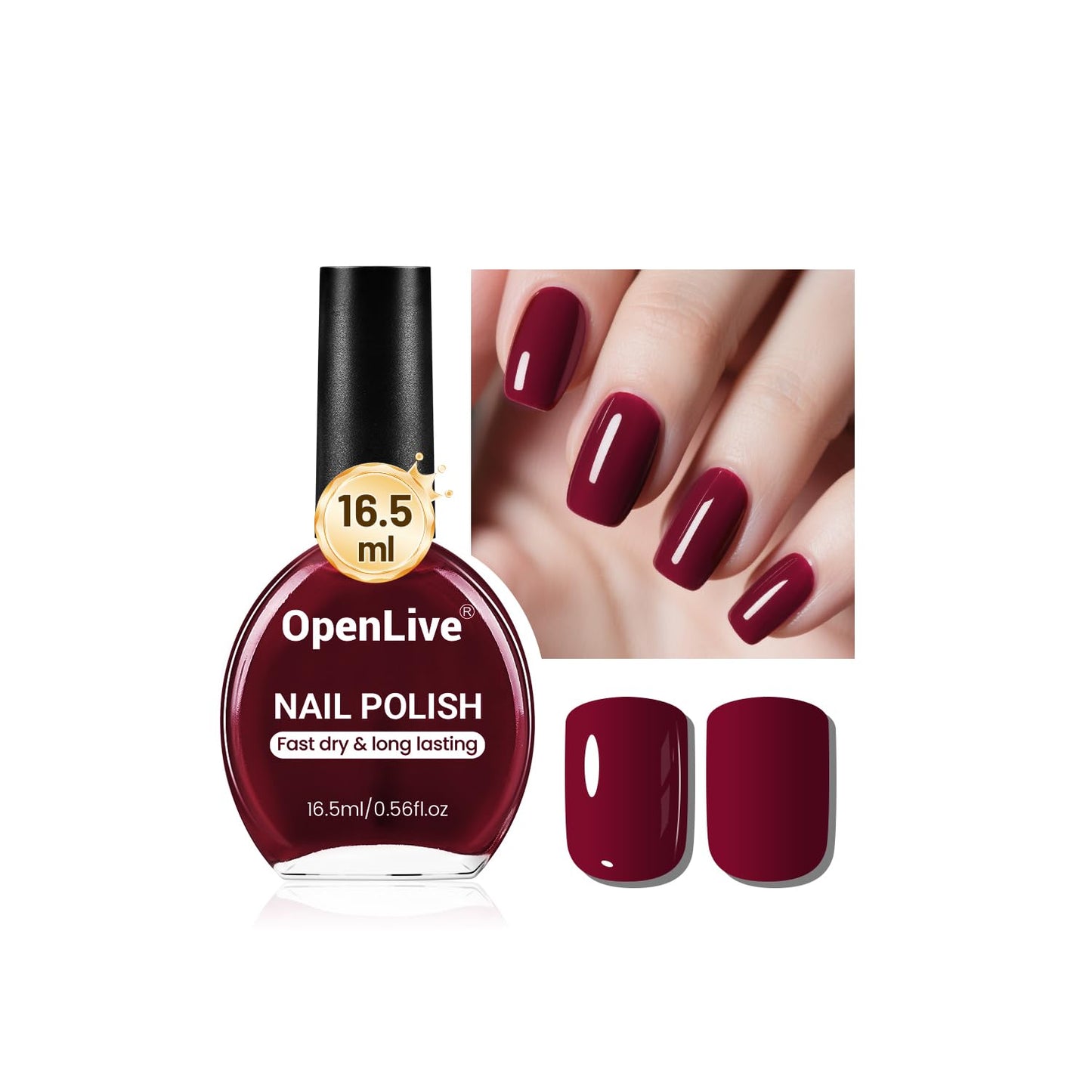 16.5ml Dark Red Nail Polish Large Volume Quick Dry Nail Polish, Long Lasting Shine, Fingernail Toenail Nail Art DIY Home Travel Nail Art Gift