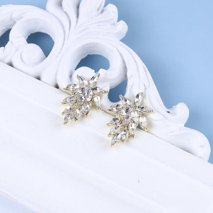 Vintage Crystal Leaf Earrings Leaf Cluster Cz Earrings Gold Rhinestone Leaf Drop Earrings Sparkly Cz Wedding Stud Earrings Jewelry for Women