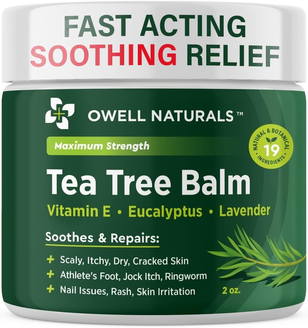 OWELL NATURALS Tea Tree Balm Oil with Vitamin E for Itchy, Dry, Flaky and Cracked Skin, Athletes Foot, Hands, Rashes, Bee Stings, Splinters, Poison Ivy, Insect Bites, Cuts and Burns, (1 Pack)