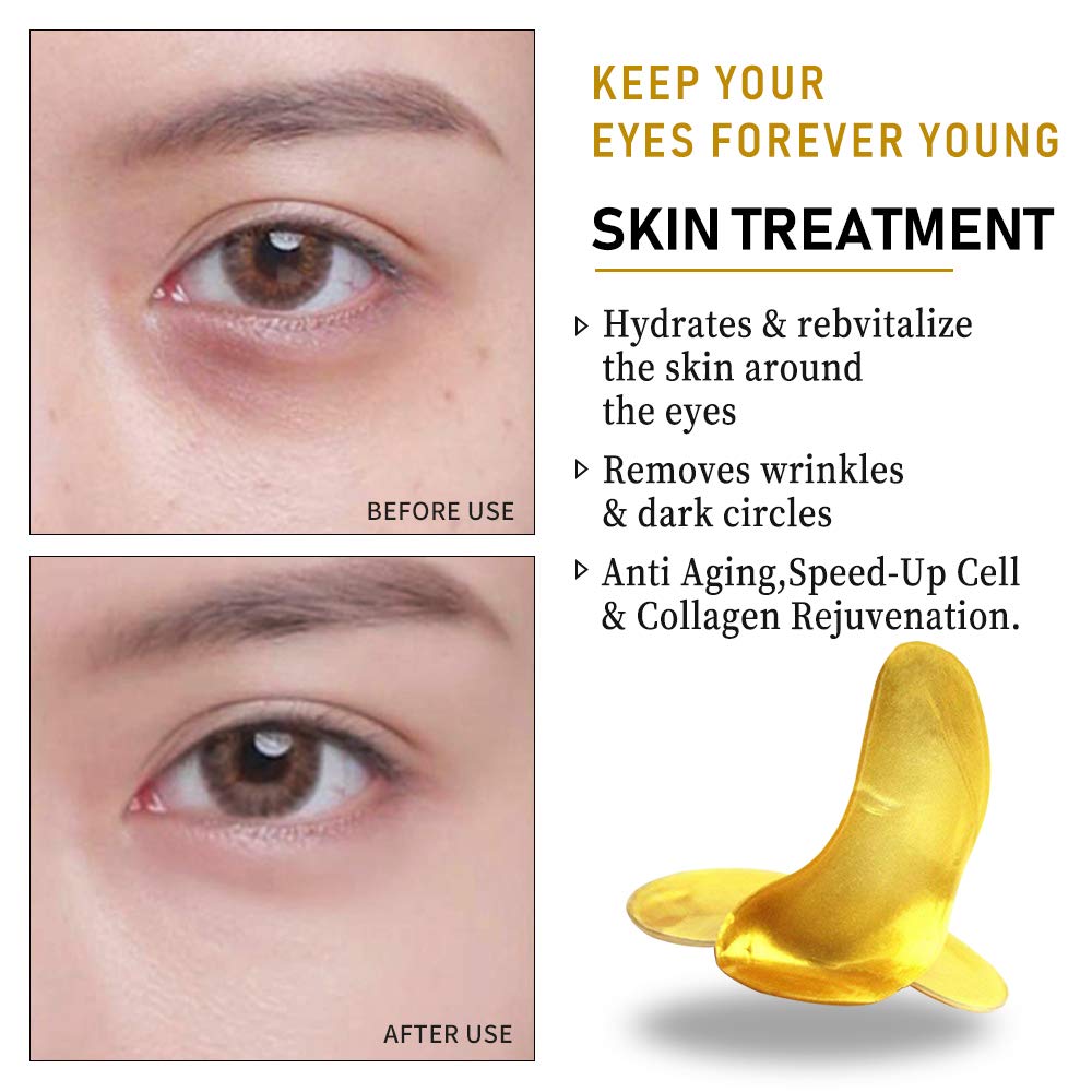 Vandarllin24K Gold Powder Gel Collagen Eye Masks Sheet Patch, Remove Bags,Dark Circles &Puffiness,Reduce Wrinkle,Moisturising,Hydrating for Blackheads (200Pairs)