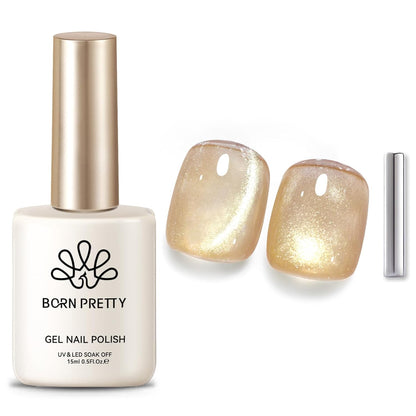 Born Pretty Cat Magnetic Eye Gel Nail Polish Champagne Gold Holographic Glitter Gel Polish Glass Magnetic Gel Nail Polish 15ML