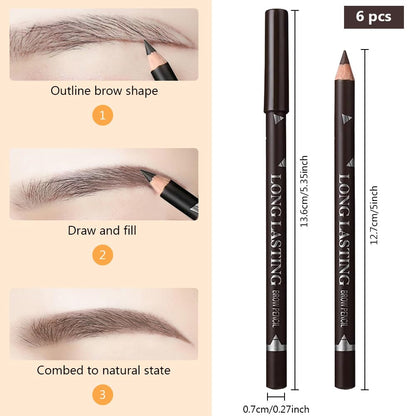 6Pcs Eyebrow Pencils for Women, Wooden Hard-Core Dark Brown Eyebrow and Eyeliner Pencil, Long Lasting Waterproof and Sweat-Proof, Beginner Makeup Brow Pencil,Create a Natural Eye Brow Makeup