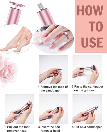 Electric Foot Callus Remover & Nail Drill - 2 in 1 Rechargeable Foot File Grinder Nail Polish Remover - 6 Speed Pedicure Tool Dead Skin Remover for Dry Cracked Feet - Grater Buffer for Feet for Women
