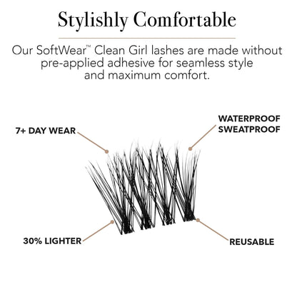 Pro Lash SoftWear Clean Girl Mini Lash Clusters Kit - Natural-Looking, Lightweight Lashes - 7-Day Cluster Eyelash Extensions - False Eyelashes Plus Adhesive and Tweezers - Cat Eye No. 39
