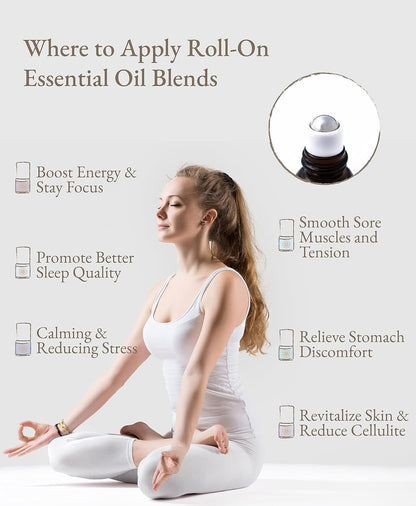 Essential Oil Roll On Blend, Orchid Oil Gift Set, Well-Being, Body Care, Massage, Relaxing, 6 Pack, 0.17oz, Elegant White