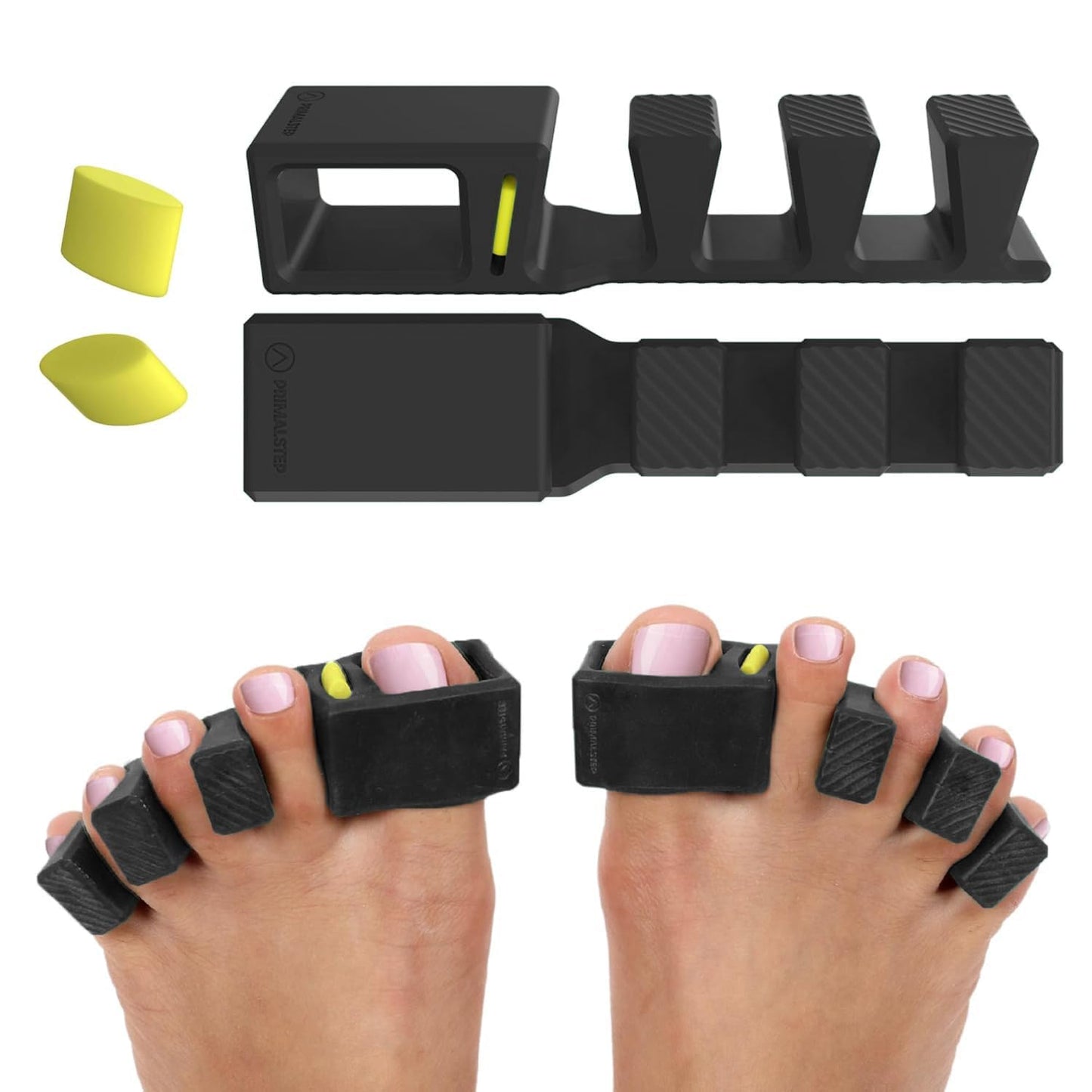 APEX Adjustable Toe Separators - Over 50% Thicker & More Durable - Doctor Recommended - Stretches to Fit - 4 Pack Adjustable Bundle (1 Pair Size S/M & 1 Pair Size Large) (black)