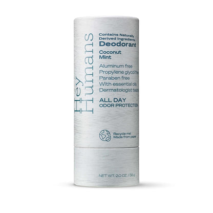 Hey Humans Deodorant, Aluminum Free Deodorant for Women and Men, Contains Naturally Derived Ingredients, All Day Odor Control, Refreshing Essential Oils, Earth Friendly Package, Coconut Mint