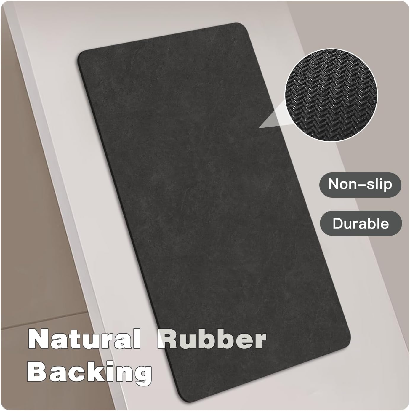 Black Bath Mat, Bathroom Rugs Non Slip Washable Thin Absorbent Quick Dry Bath Mat Fits Under Door Bathroom Floor Mat Perfect for Bath, Shower, or Sink 20"x30" Black