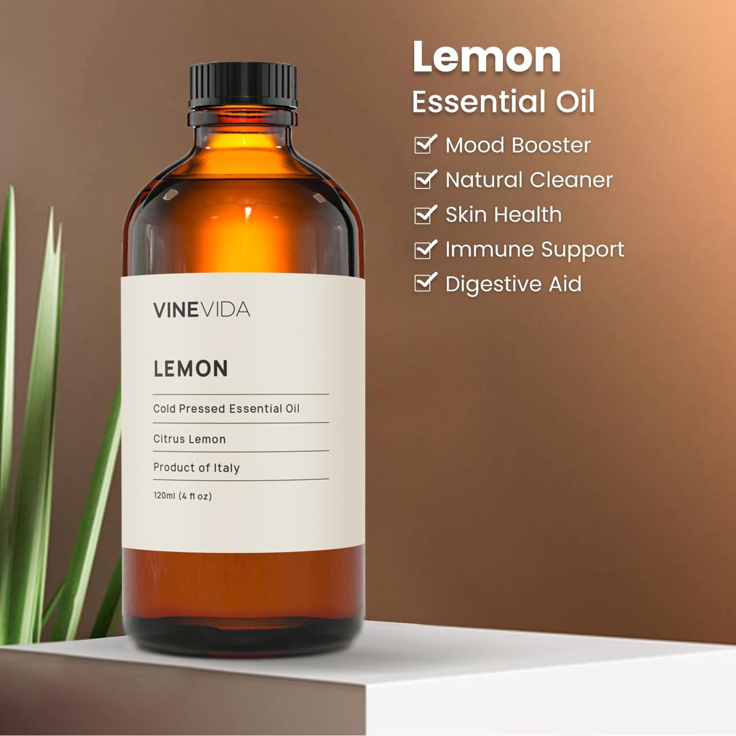 VINEVIDA Lemon Essential Oil 4 oz - Undiluted Lemon Oil 4 oz - Lemon Candle Oil Scent - DIY Candle Scents for Candlemaking - Bulk Essential Oil for Soap Making Safe for Skin (4OZV-OBP-LEM-ARG-120ML)