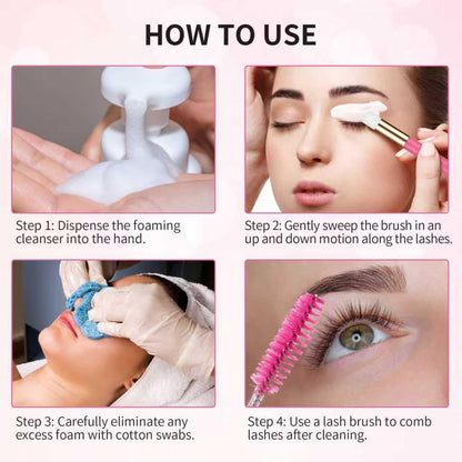 100 Pcs Lash Shampoo Bottle Brushes Set 20 Empty Foam Pump Dispensers 20 Label Stickers 20 Mascara Wands Tubes 20 Cleansing Brush 20 Bag for Eyelash Extensions Aftercare(Red Rose)