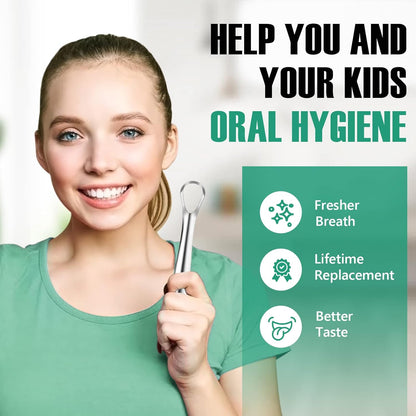 RONAVO Tongue Scraper for Kids & Adults, Tongue Cleaner for Small Mouth, Fights Bad Breath, Metal Tongue Scraper for Oral Hygiene Routine, with Handy Case for Travel/Home/Office