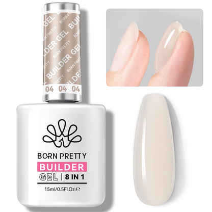 BORN PRETTY Builder Gel for Nails, 8-in-1 Extension Gel Strengthener Gel Hard Builder Nail Gel Base Top Gel, Natural Nude Gel Builder Rhinestone Nail Glue Gel in A Bottle 15ML