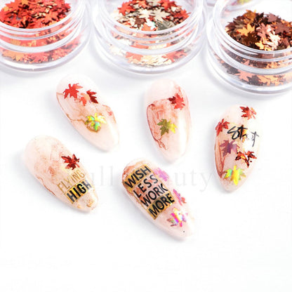 3D Maple Leaf Glitter Nail Sequins Fall Nail Stickers Autumn Nail Glitters Holographic Vintage Maple Leaves Nail Designs Thanksgiving Nail Decals for Manicure Decoration