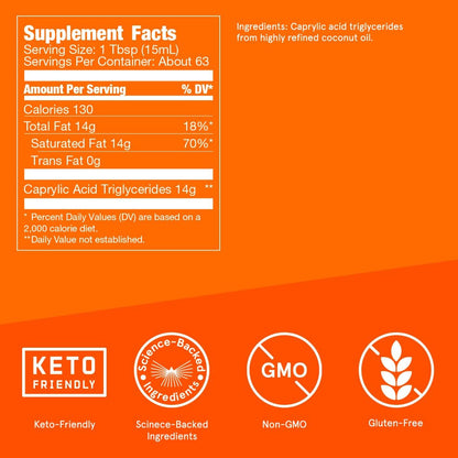 Bulletproof Brain Octane C8 MCT Oil, 32 Ounces, Keto Supplement for Sustained Energy and Fewer Cravings