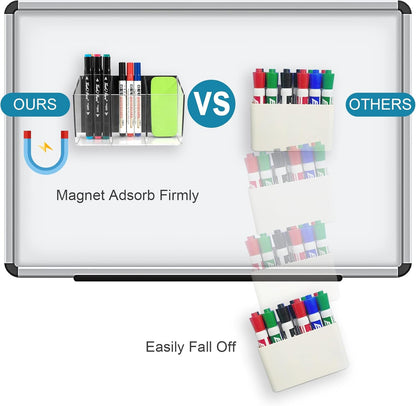Magnetic Pen Holder, Acrylic Dry Erase Marker Holder, Large Capacity Pencil Holder for Whiteboards, Fridge, Lockers Office School Supplies (Clear & 3 Compartments)