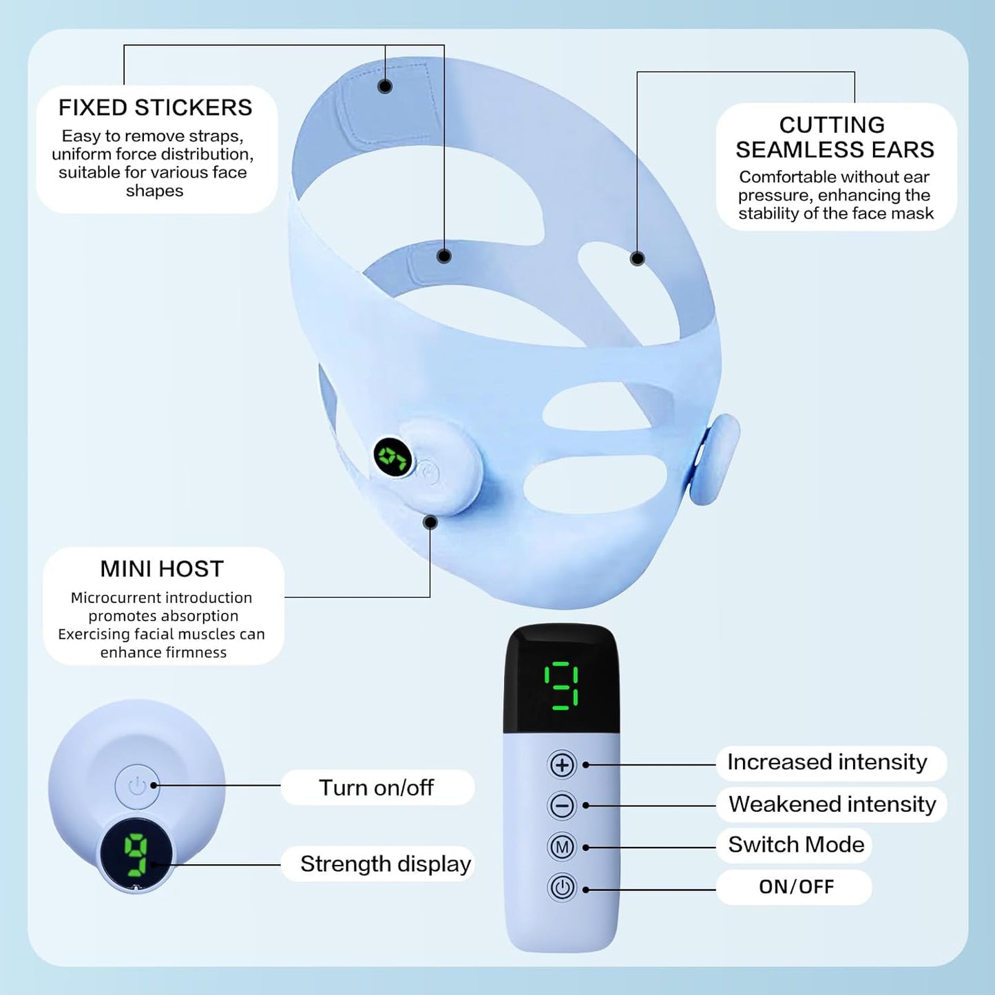 V-Shaped Face Machine Double Chin Reducer, Electric Double Chin Reducer & Face Lifting Device with 6 Modes 9 Intensity Levels
