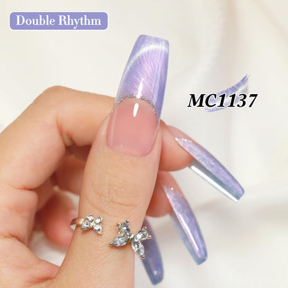 Double Rhythm 15ML Ice Glass Cat Eye Gel Polish with Magnet Holographic Glitter Shimmer Translucent Sheer Color Salon Soak Off Magnetic Nail at Home (Blue Purple-MC1137)