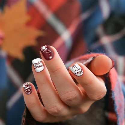 ALIBBON 6 Pcs Halloween Nail Stamping Plates Set, Halloween Background Nail Art Stamp Templates, Pumpkin Face Skeleton Stamp Templates Kit, Spider Web Ghost Metal Nail Plates for DIY Printing Decor