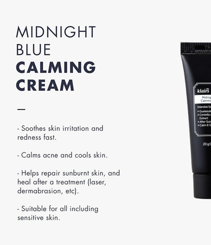 DearKlairs] 0.7 ounce Midnight Blue Calming Cream, Soothing, Redness Relief Moisturizer, Hydrating, Fast Absorbing, Light Texture for Easy Use, Sensitive Skin Friendly (0.7 Ounce (Pack of 1))