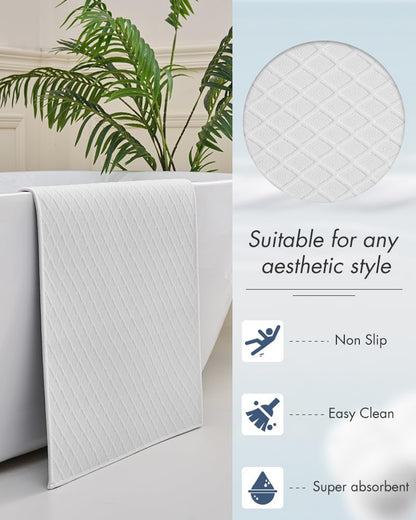 AMOAMI Ultra Thin Bathroom Rugs, Rubber Backed Bath Mats for Bathroom Non Slip, Absorbent Bathroom Mat for Floor, Shower, Sink (17"x28", White)