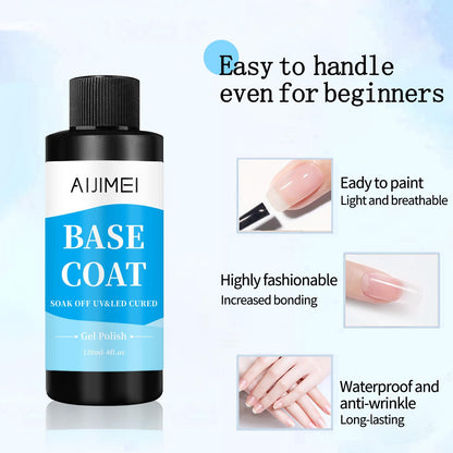 AIJIMEI 120ml Base Coat Quick Dry Basecoat for Nails 4oz For Base Coat Gel Nail Polish for Nail Art Salon Home DIY LongLasting