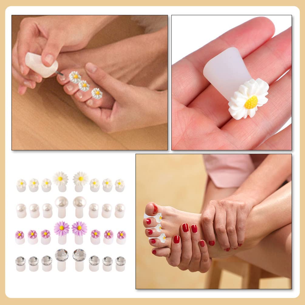 Beaupretty 32 Pieces Toe Separators for Nail Polish, Cute Flower Finger Toe Separators Manicure Nail Art Tools for Summer