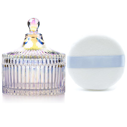 Ultra Soft Powder Puff and Container 3.3" High Density Velvet Dusting Washable Reusable Powder Puff,Body Powder Puff and Glass Jar Holder Loose Powder Box with Puff for Face Makeup(Dazzling colors)
