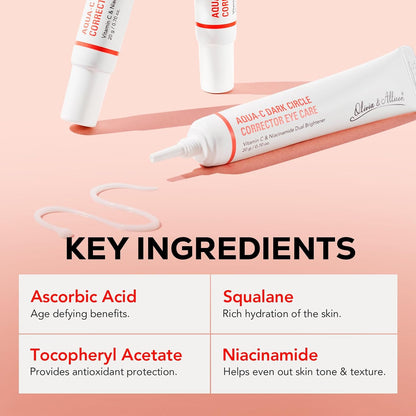 Olivia & Allison Dark Circle Corrector Eye Serum - Vitamin C, Squalane & Niacinamide for Brightening & Revitalizing (0.70 oz)