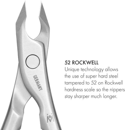 GERMANIKURE Tapered Professional Cuticle Trimmer - 3/4 Full Jaw Nipper - Ethically Made in Germany - FINOX Stainless Steel Sharp Cuticle Remover in Leather Case – Manicure Tool, r157, 7mm