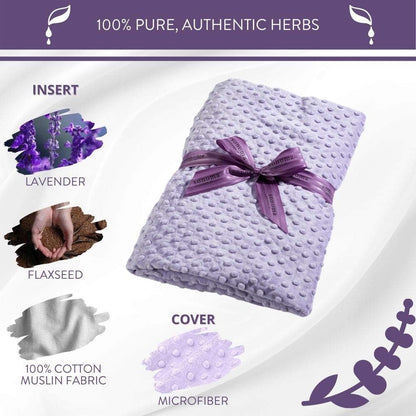 Sonoma Lavender Aromatherapy Spa Blanket Filled with Lavender Flowers and Flaxseed, Hot/Cold Microwaveable Heated Blanket for Soothing Muscles with Removable Washable Cover (44" x 18", Lilac Dot)