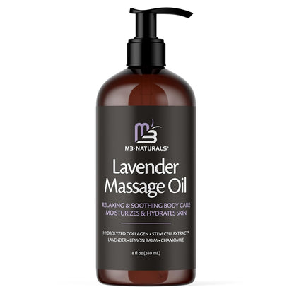 Lavender Sensual Massage Oil with Collagen and Stem Cells, Skin Tightening Therapy for Bum, Thighs, and Belly, Fast-Absorbing Cellulite Oil, 8 fl oz by M3 Naturals