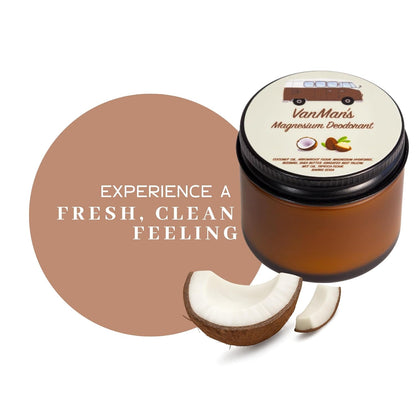 VanMan Coconut & Magnesium Deodorant Jar - Natural Aluminum Free Deodorant for Women & Men - Effective Odor Control for Delicate Skin - With Tallow, Shea Butter & Coconut Oil - 2 Fl Oz Unscented