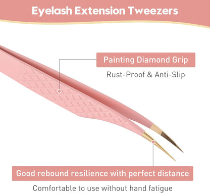 Ms.Queen Dolphin Tweezers for Eyelash Extensions,Professional Fiber Tip Curved Isolation Lash Tweezers with Diamond Grip