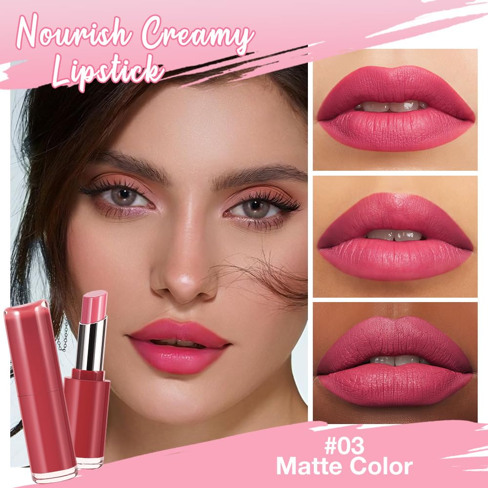 2Pcs Honey Lipstick Tinted Lip Balm Set - Matte Tint Cream Lipsticks for All Skin Tones,Hydrating Lip Stain,Can be Buildable Nourishing Moisturizing Suitable for Women to Every Day Makeup 02&03