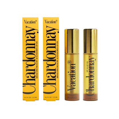 Vacation Chardonnay Lip Oil SPF 30, Sunscreen for Lips, Hydrating Lip Oil, Caramel Vanilla Flavored Lip Gloss, Non-Sticky Lip Balm with SPF 30, Vegan, 0.2 Fl. Oz. (Pack of 2)