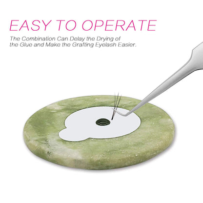 200 Pcs Eyelash Extension Adhesive Glue Pallet Sticker Pads, Disposable Waterproof Adhesive Holder Pad and 1 Pcs Eyelash Extension Jade Stone