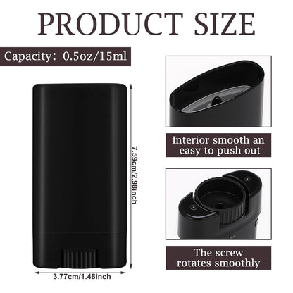 Wesiti 100 Pcs Plastic Empty Deodorant Containers 1/2 oz Travel Deodorant 15ml Refillable Containers Tubes Oval Lip Balm Tubes for Lip Balm DIY(Black)