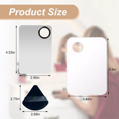 2 PCS Makeup Spatula Set, Acrylic Makeup Mixing Palette, Stainless Steel Foundation Spatula, Reusable for Mixing Eyeshadow/Lipstick/Nail Art/Foundation (with Foundation Spatula, Powder Puff)