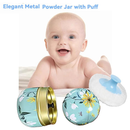 Body Powder Puff and Container, 3.35" Portable Dusting Powder Container with Soft Puff LoosePowder Case Box Jar with Lids for Baby Women Home and Travel Use